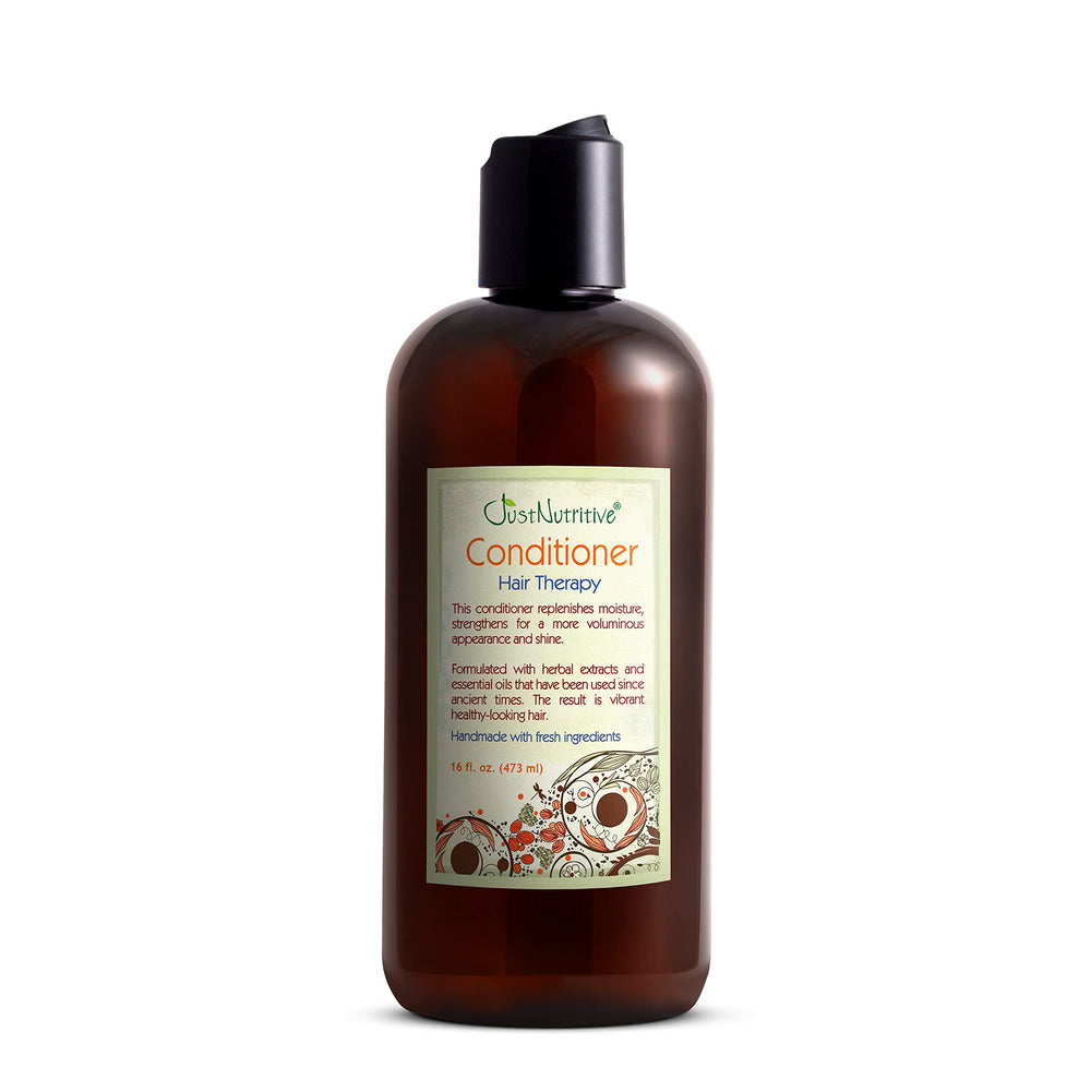 Just Nutritive hair loss conditioner bottle showing nourishing formula for healthier-looking strands.