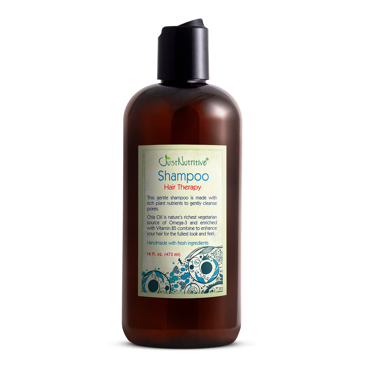 Just Nutritive Hair Loss Shampoo bottle with label, supporting scalp nourishment.