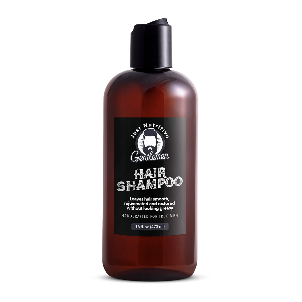 Just Nutritive Gentlemen Shampoo bottle on sink for daily cleansing.