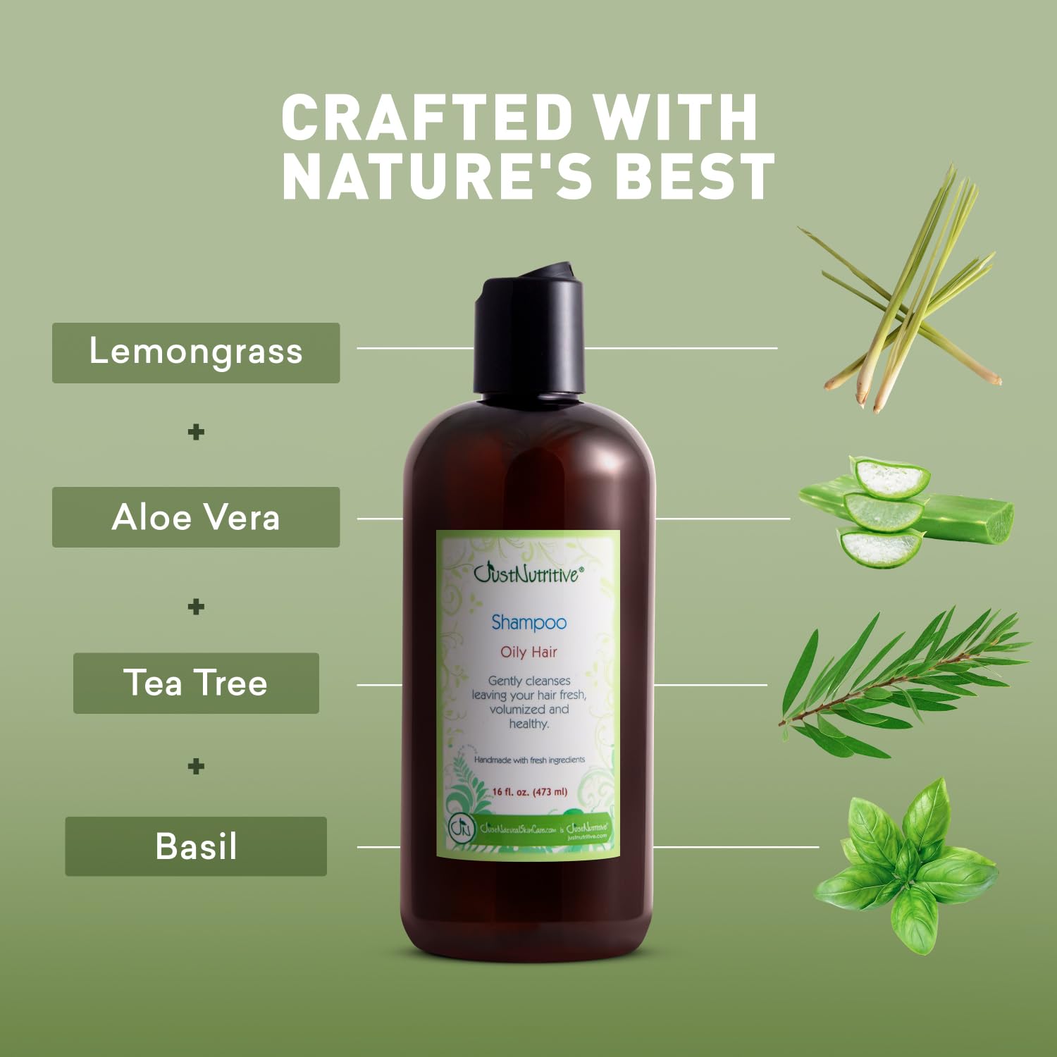 Just Nutritive Handmade in USA label signals cruelty-free, natural ingredients.