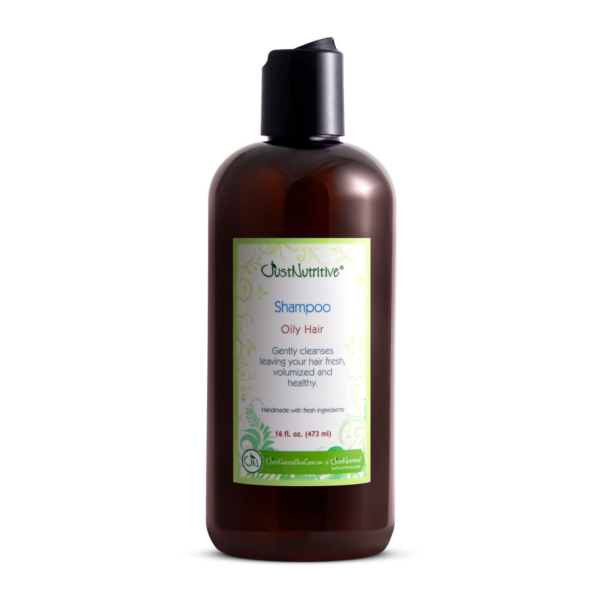 Just Nutritive Oily Hair Shampoo bottle shown for cleansing and oil control.