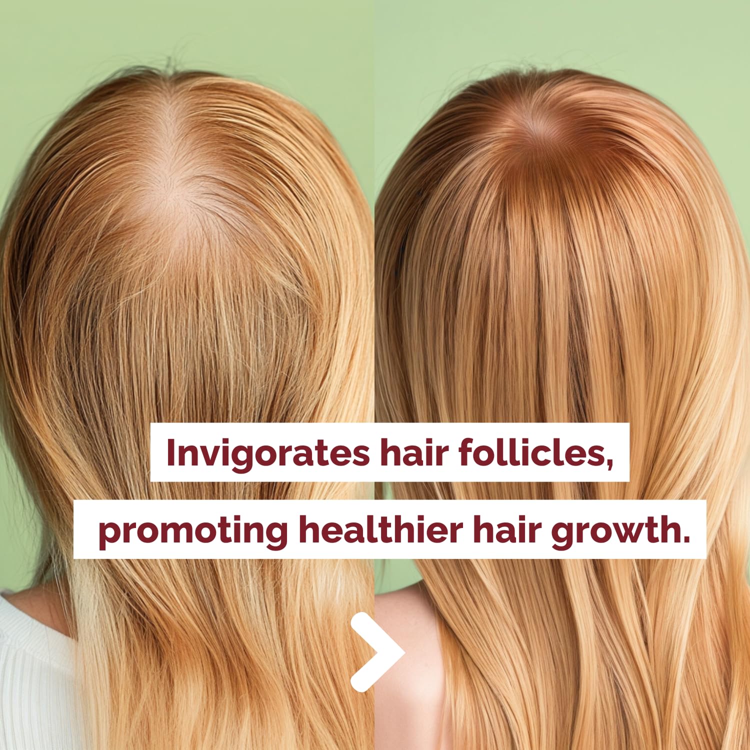 Ingredients panel showing onion and rosemary oils for scalp nourishment