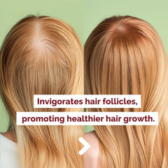 Ingredients panel showing onion and rosemary oils for scalp nourishment