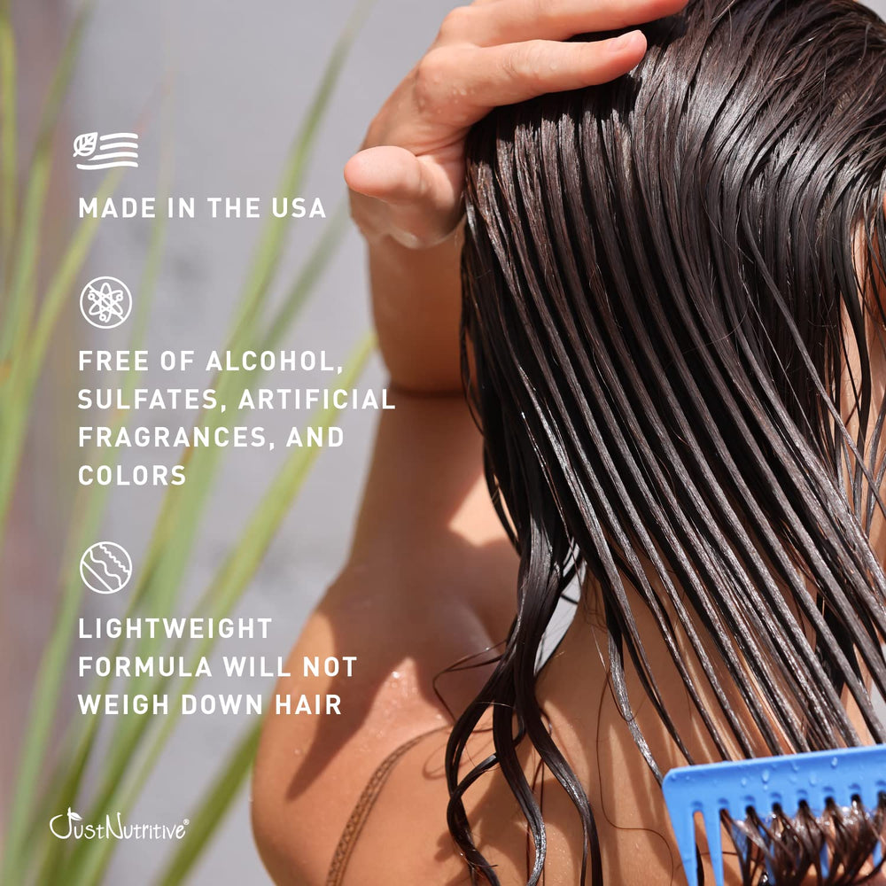 Just Nutritive leave-in formula on damp hair offers subtle shine and smoothness.