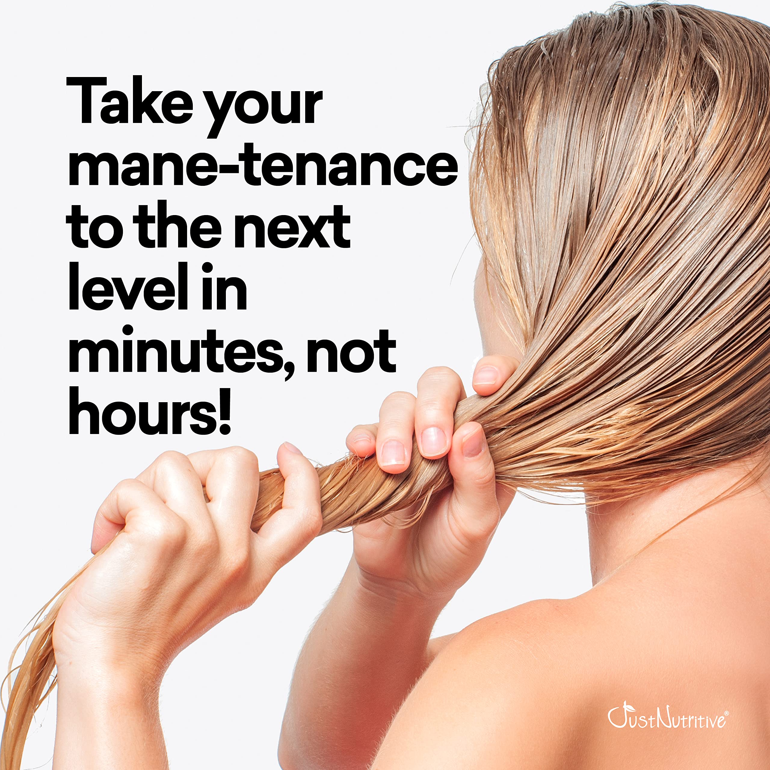 Just Nutritive Thicker Hair Conditioner ingredients-scene features avocado, jojoba, carrot oils.