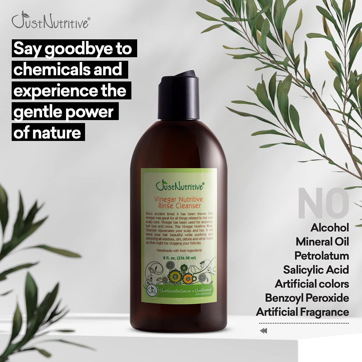 Just Nutritive Vinegar Nutritive Rinse hair shine formula on strands