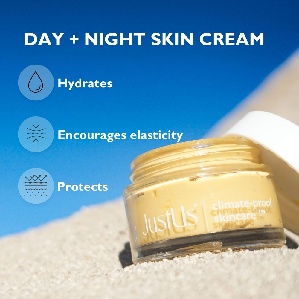 Just Us Meta Ultimate Day + Night Cream spread on skin for smooth absorption.