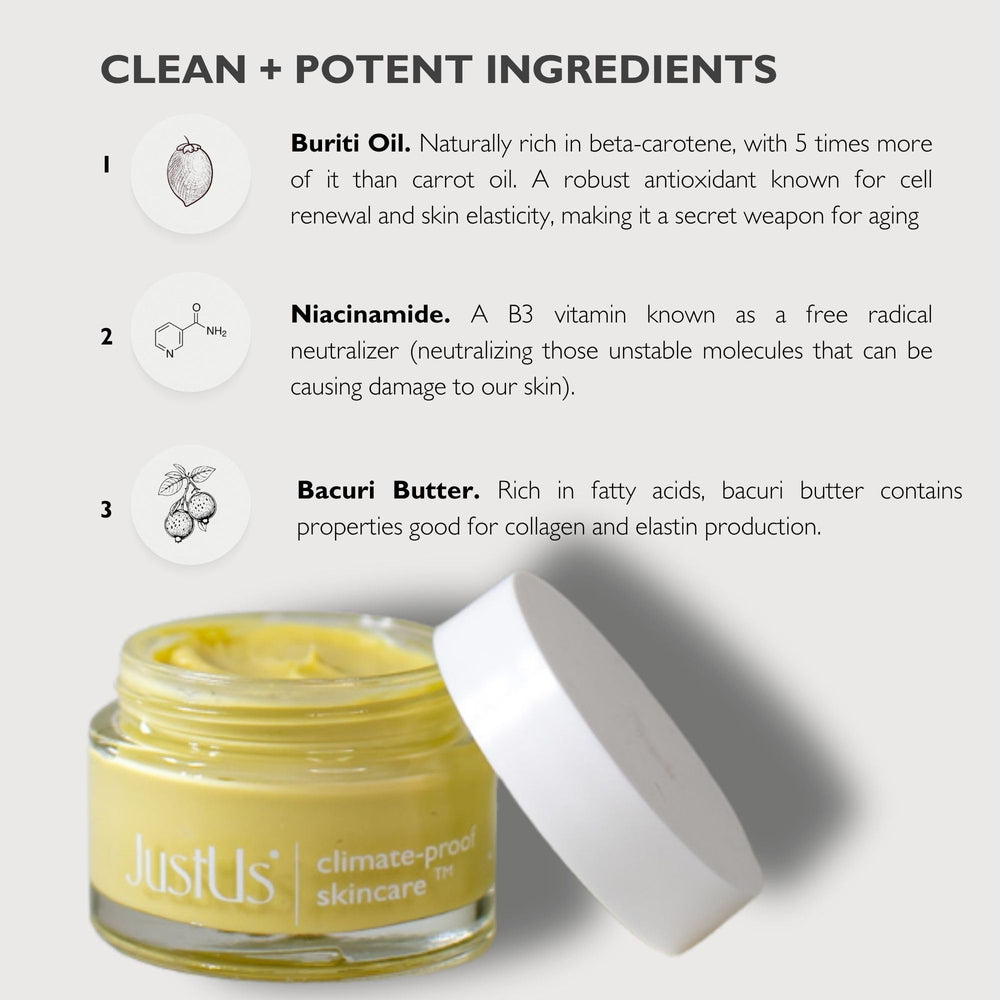 Just Us Meta Ultimate Day + Night Cream under-eye application for gentle hydration.