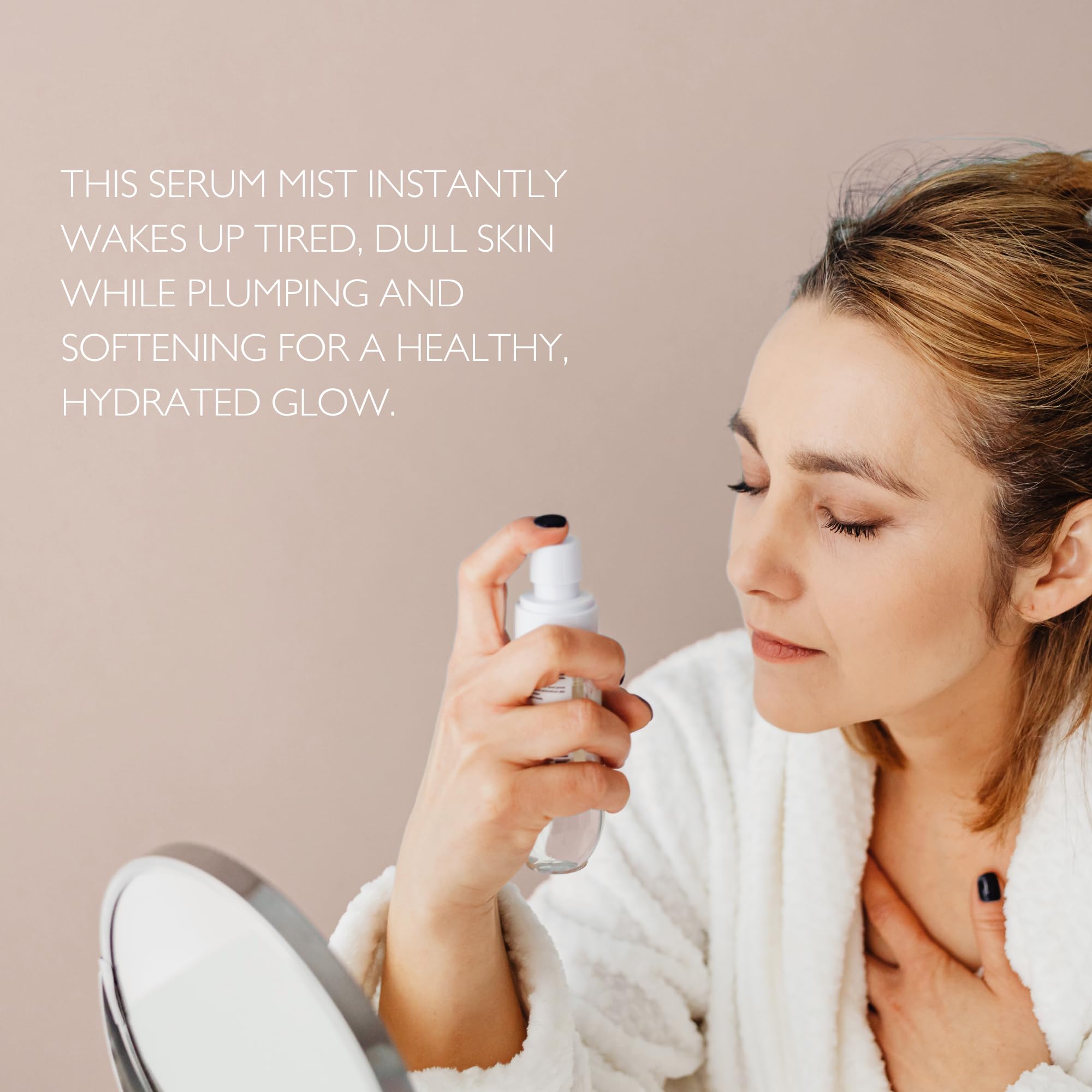 Just Us Tighten Glow Serum Mist application on skin demonstrates even absorption