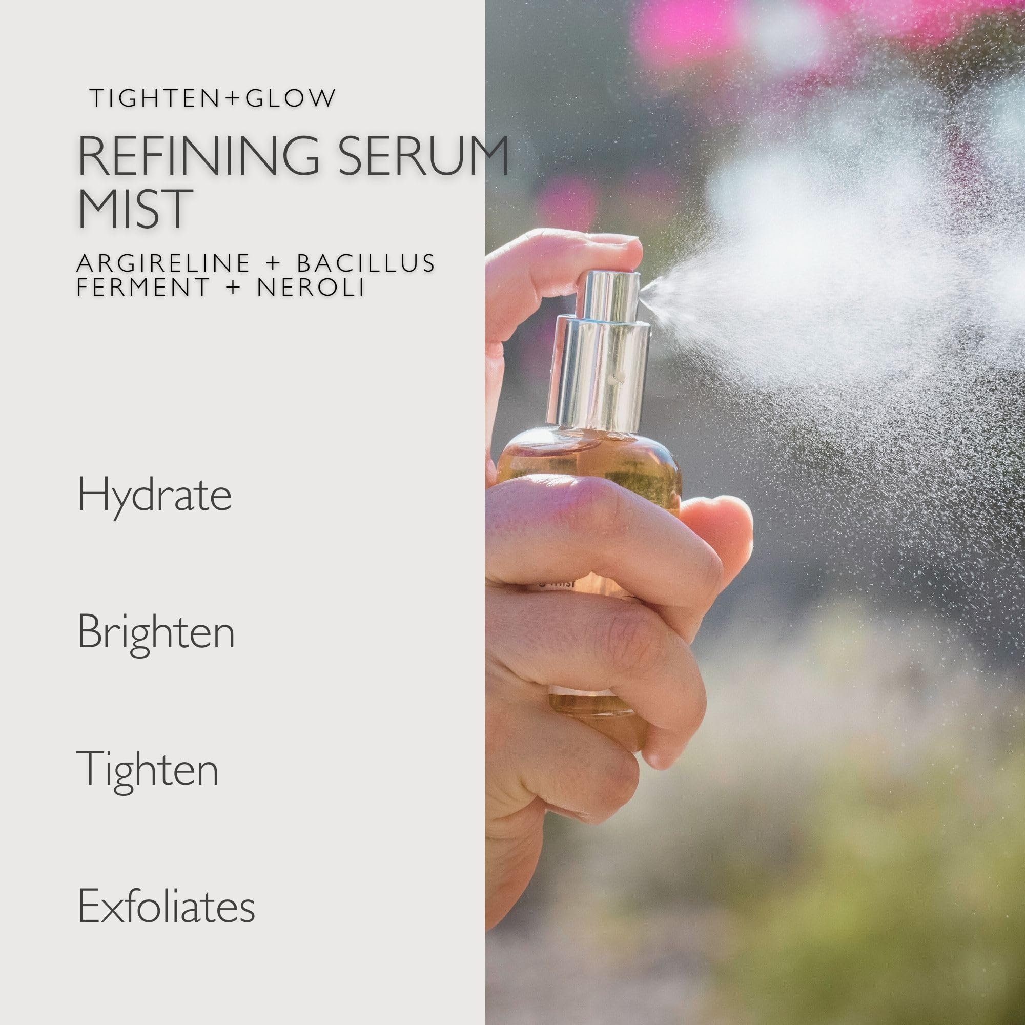 Just Us Tighten Glow Serum Mist niacinamide hydration and brightening context