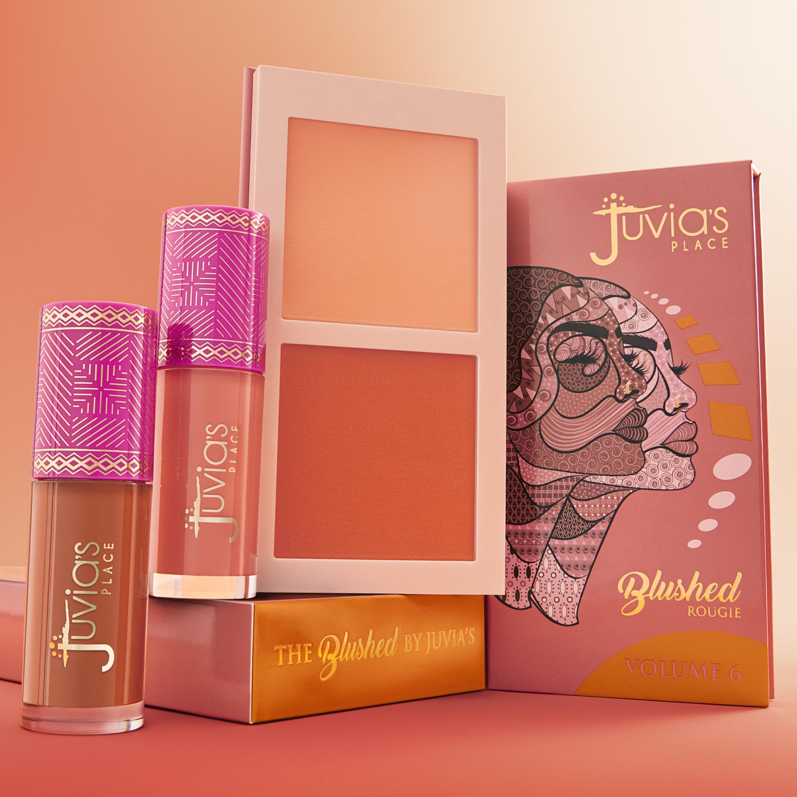 Juvia's Place Blushed Duo Volume 6 hydrating powder for comfortable wear.