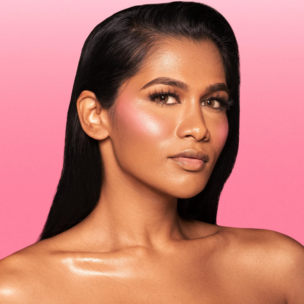 Juvia's Place Blushed Liquid BlushLighter Lily Glow cheek swatch shows radiant pearl glow.