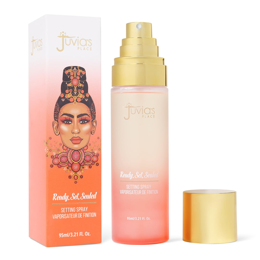 Juvia's Place Ready, Set, Sealed bottle releases a micro-fine mist for long-lasting makeup.
