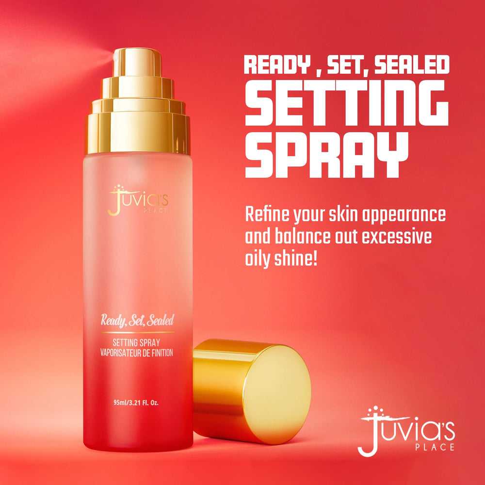 Juvia's Place spray close-up shows a lightweight mist ideal for refreshing makeup.
