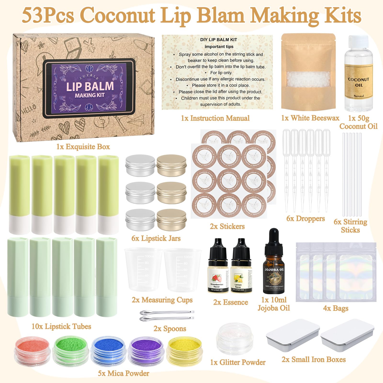 JUYRLE coconut oil lip balm ingredients showcase natural hydration