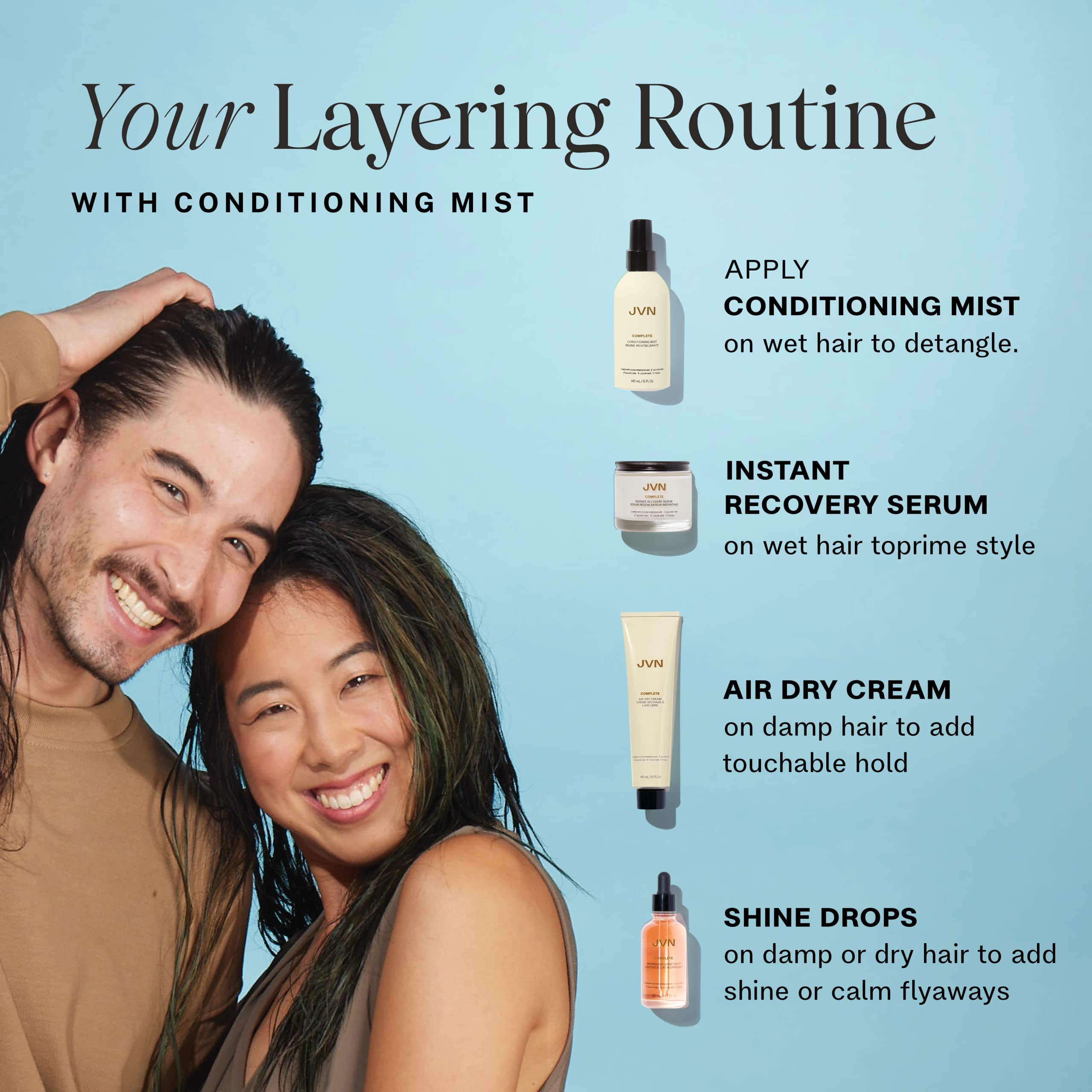 JVN silicone-free formula badge visible indicating clean, weightless hydration.