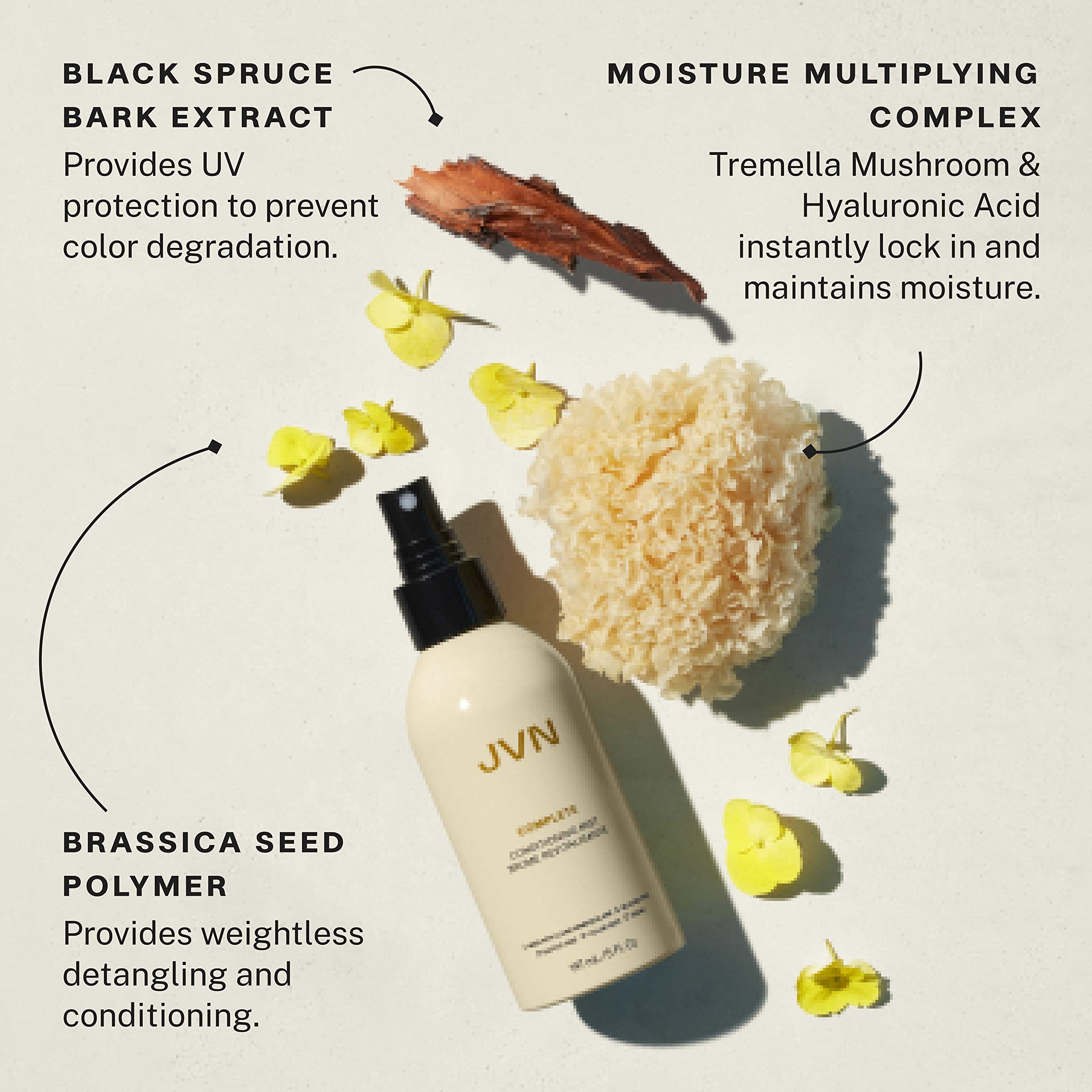 JVN Complete Leave-In Conditioning Mist UV protection label highlighting color protection.