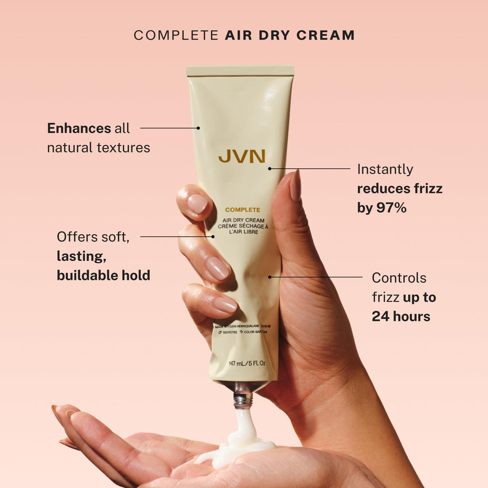 JVN Air Dry Cream application on damp hair creating soft definition and hold.