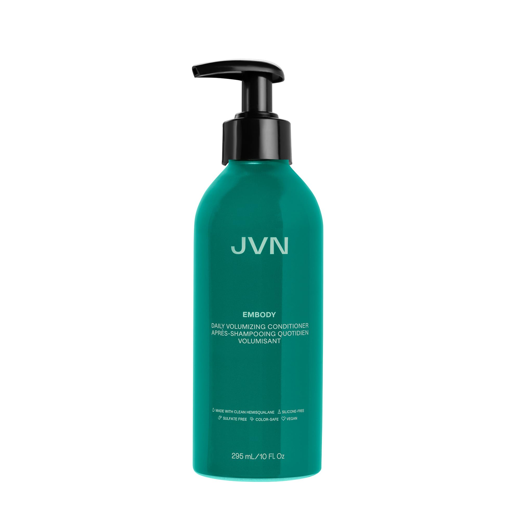 JVN Embody Conditioner bottle highlights a silicone- and paraben-free formula for fuller-looking hair.