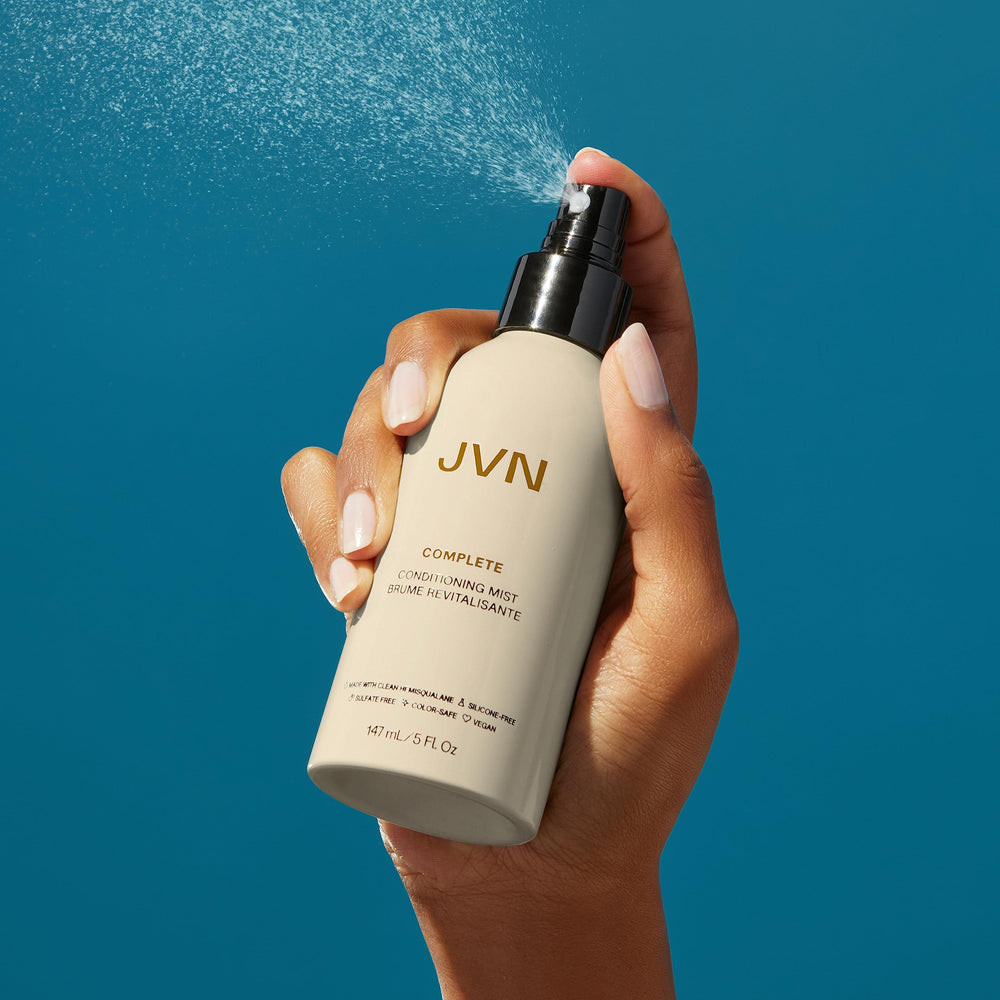 JVN Frizz-control and shine on smooth hair close-up.