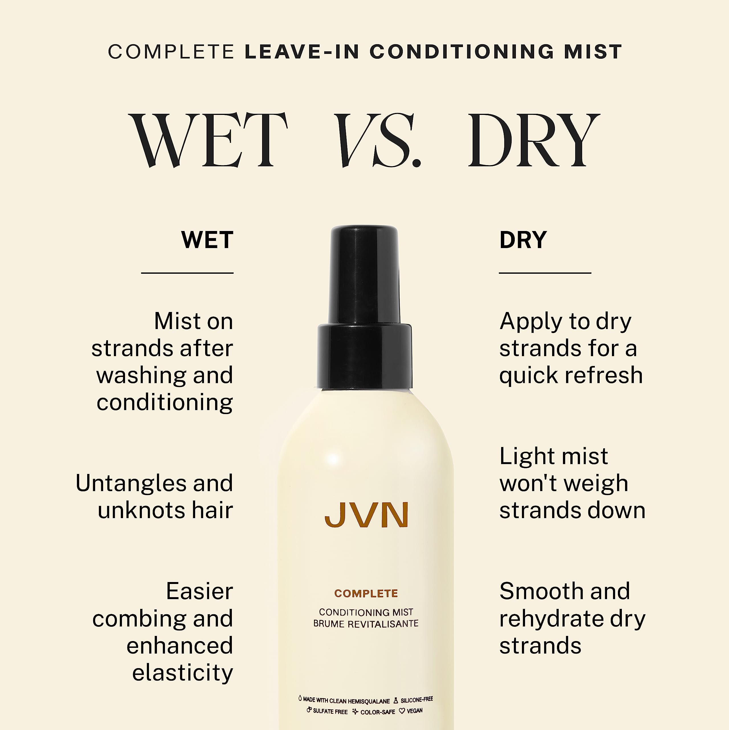 JVN Leave-In Conditioning Mist detangles hair for easier styling.