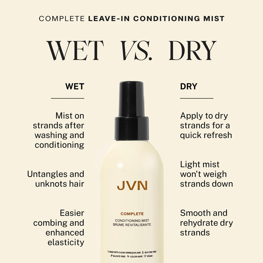 JVN Leave-In Conditioning Mist detangles hair for easier styling.