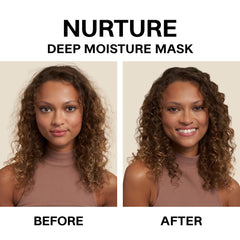 Hands applying JVN mask to deliver frizz reduction and conditioning.
