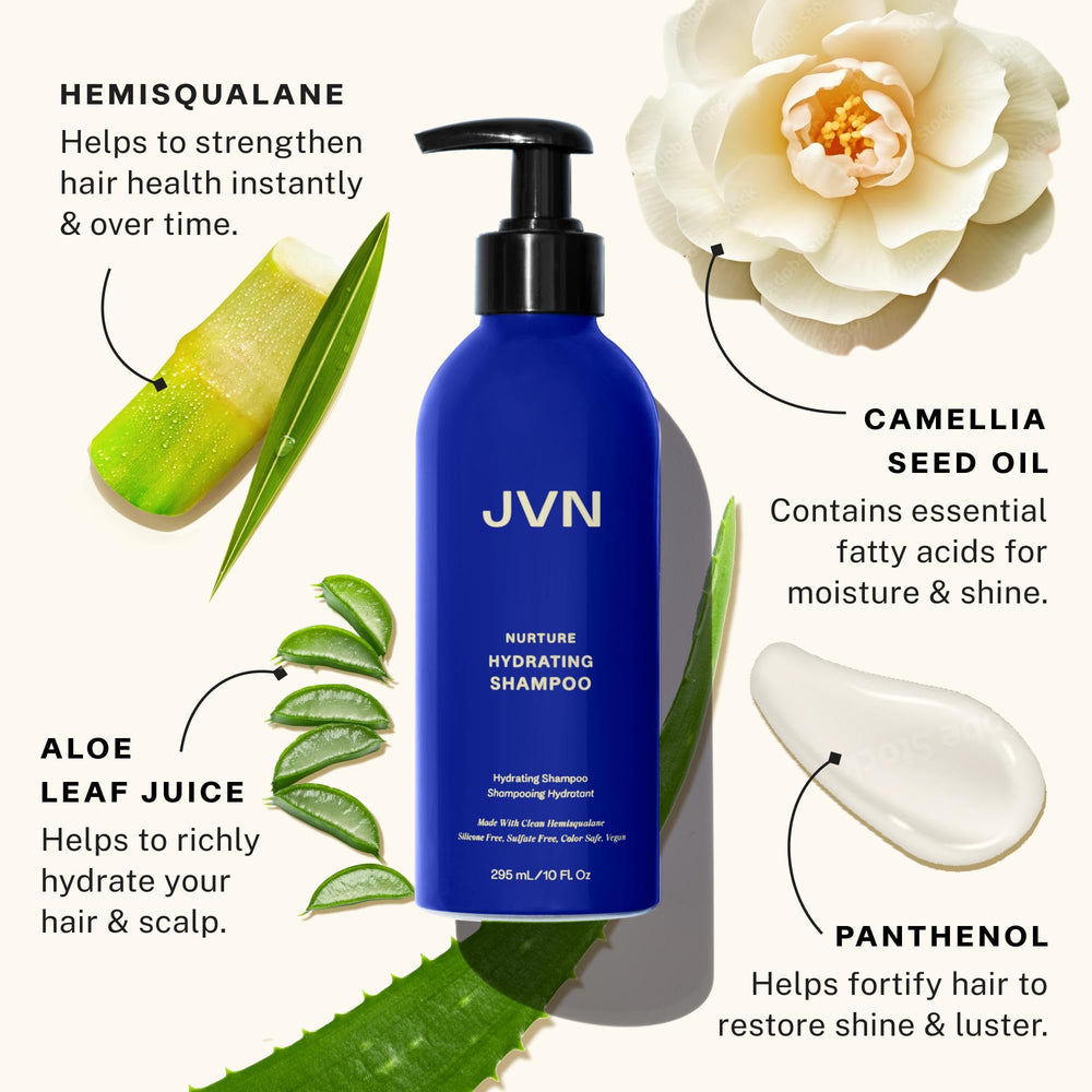 JVN Nurture Hydrating Shampoo poured into hand for scalp hydration