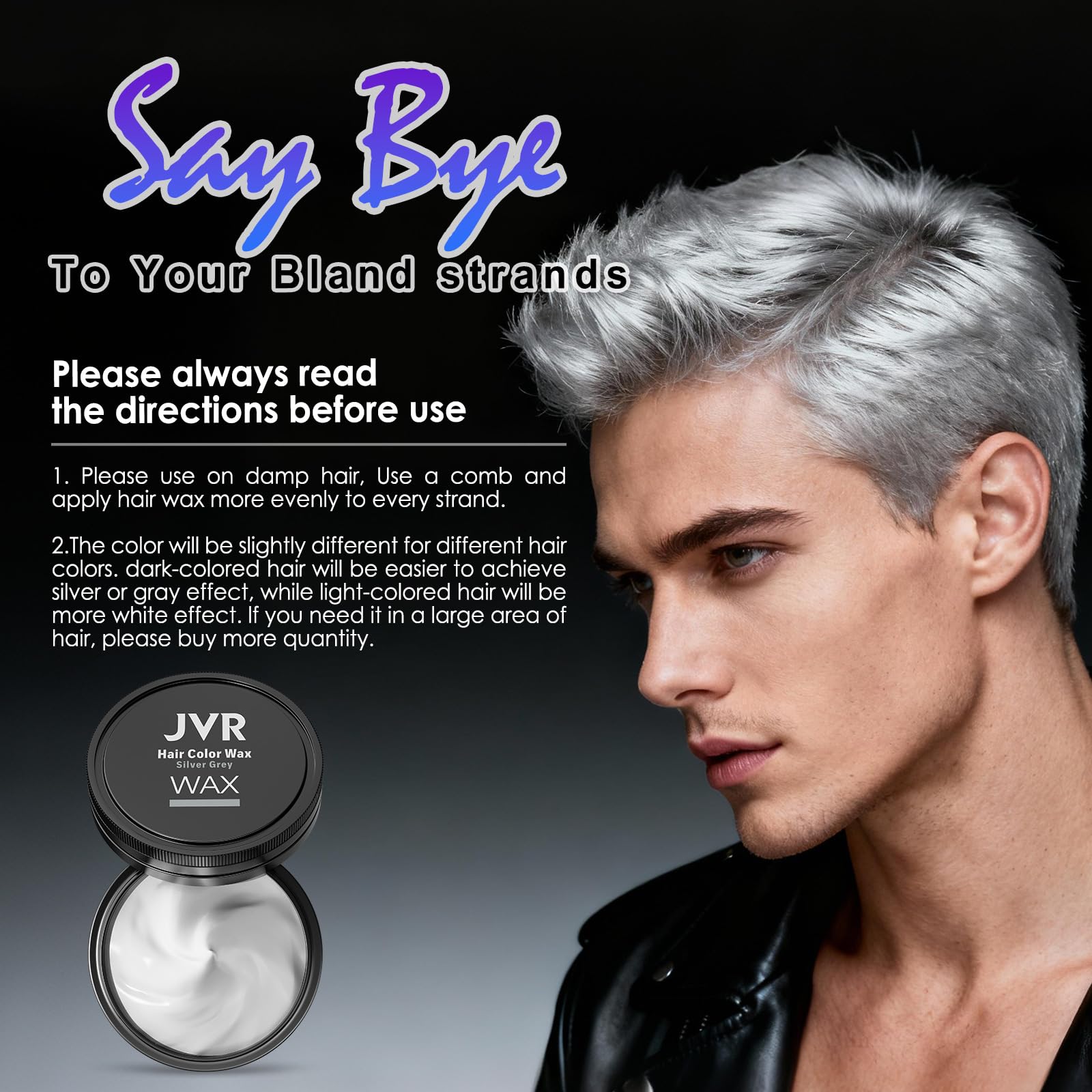 JVR silver-white effect on dark hair creates a noticeable shade shift.