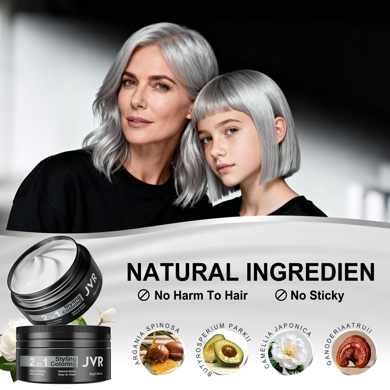 JVR silver-white effect on light hair appears brighter and whiter.