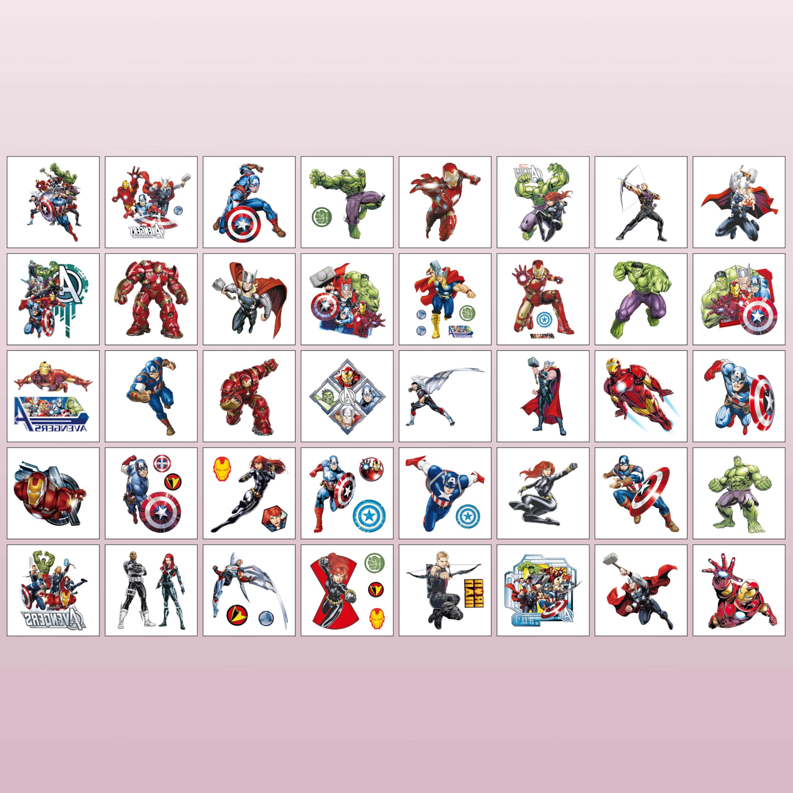 Avengers tattoo sheets for kids party favors with bright playful designs by JXJMYU