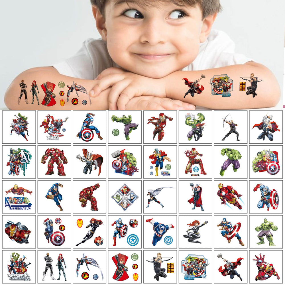 Hero designs from JXJMYU Avengers tattoos for kids at craft time or events