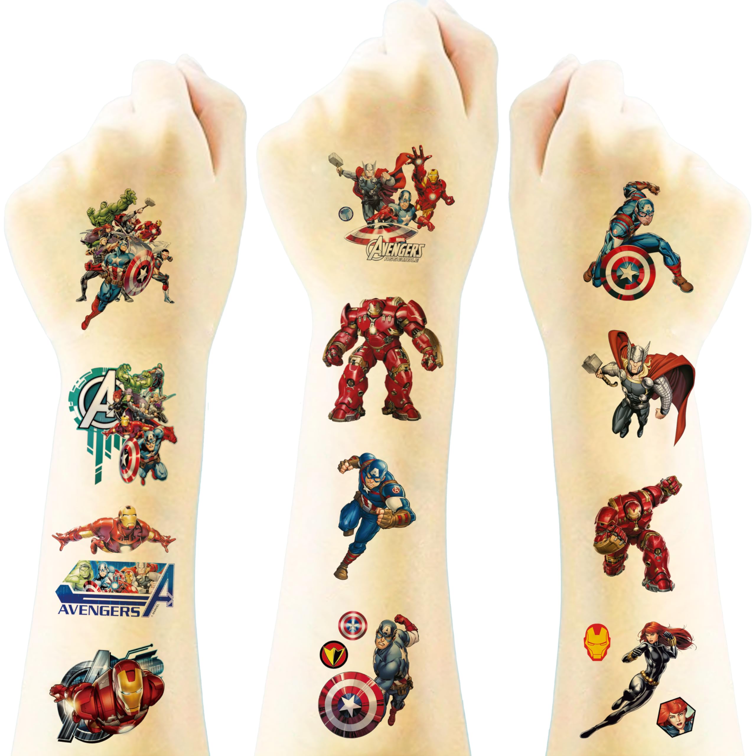 JXJMYU Avengers temporary tattoos collection for kids' party fun and easy application