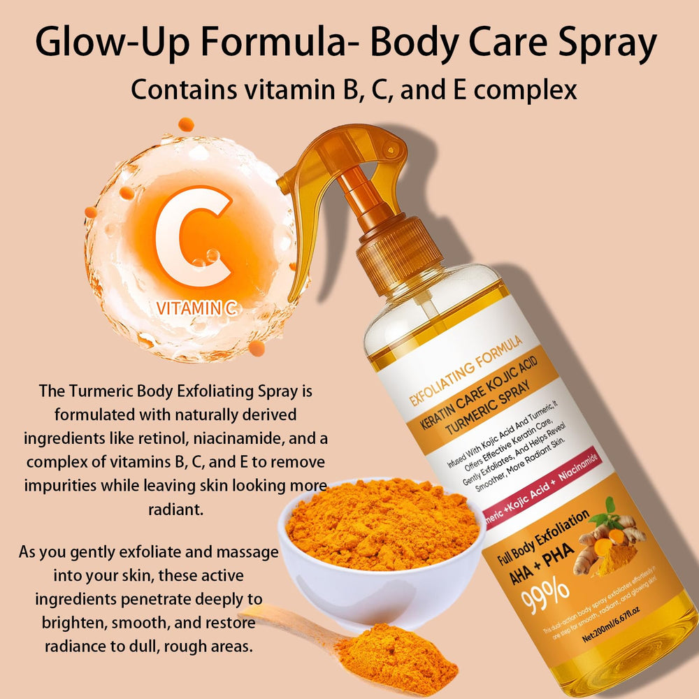JXSVR Turmeric spray mist close-up showing even coverage on skin.