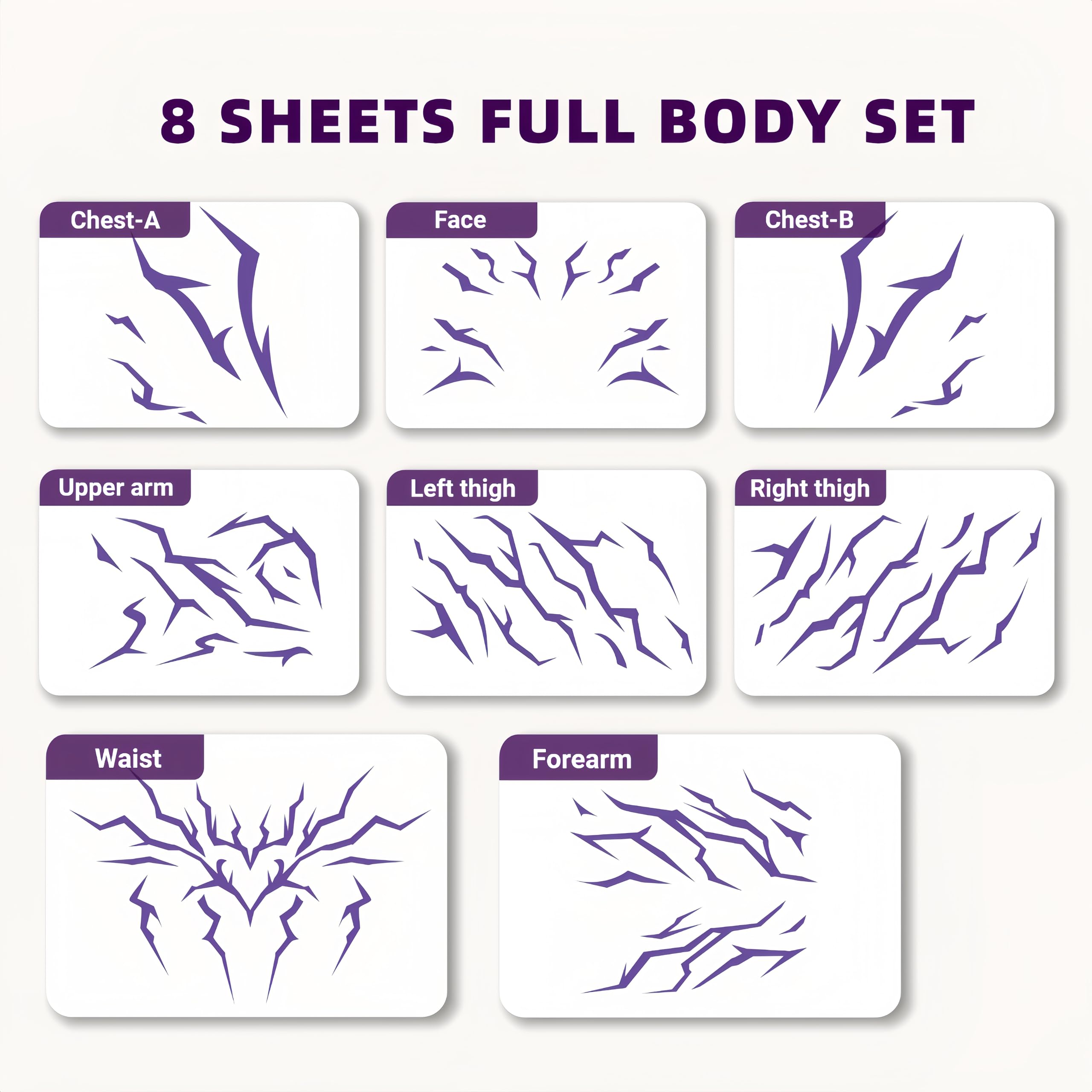 JYOVQXF purple Rumi tattoo sheet on the chest delivers high-definition rune accents.
