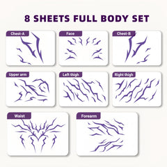 JYOVQXF purple Rumi tattoo sheet on the chest delivers high-definition rune accents.