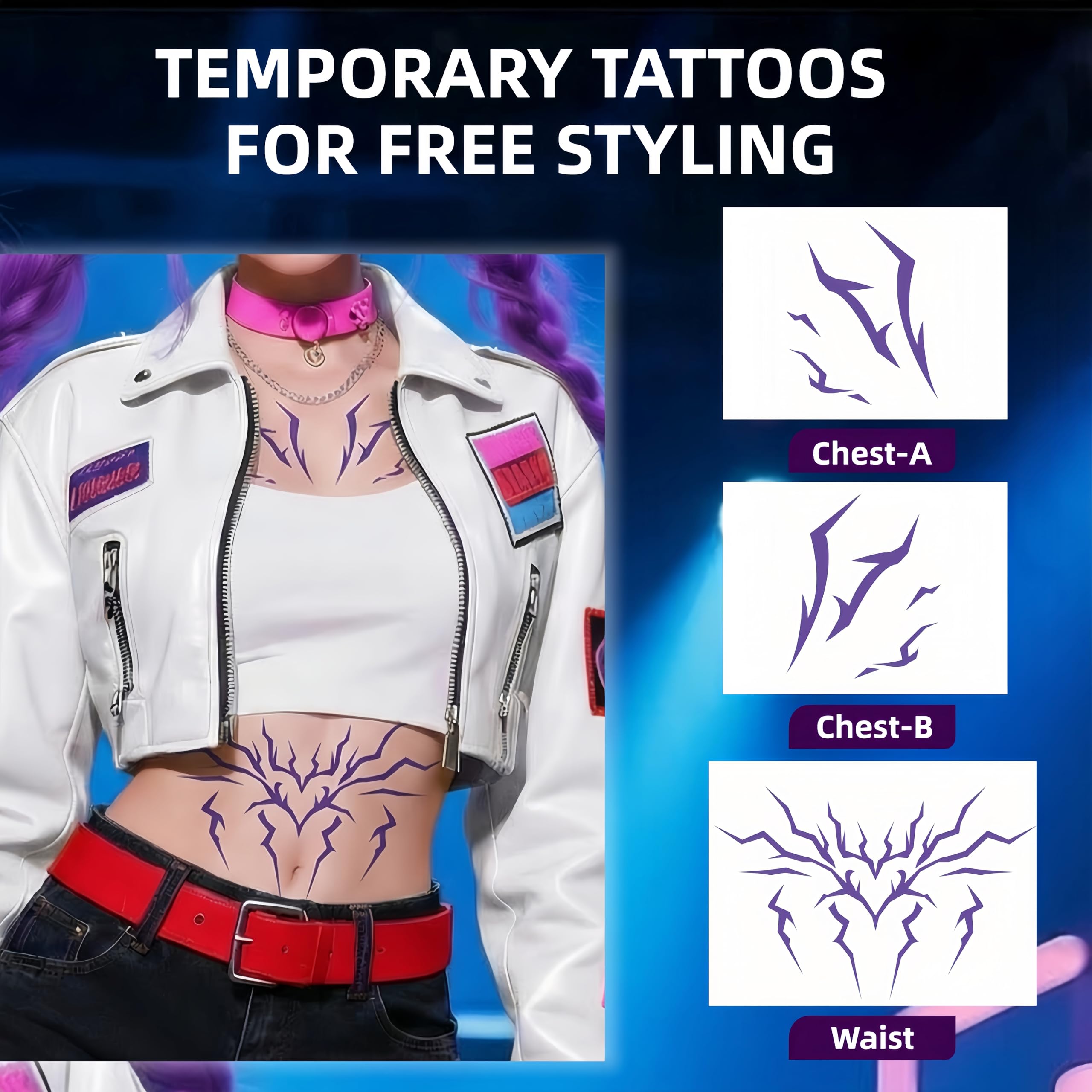 JYOVQXF purple tattoo sheet on the thigh creates festival-ready looks.