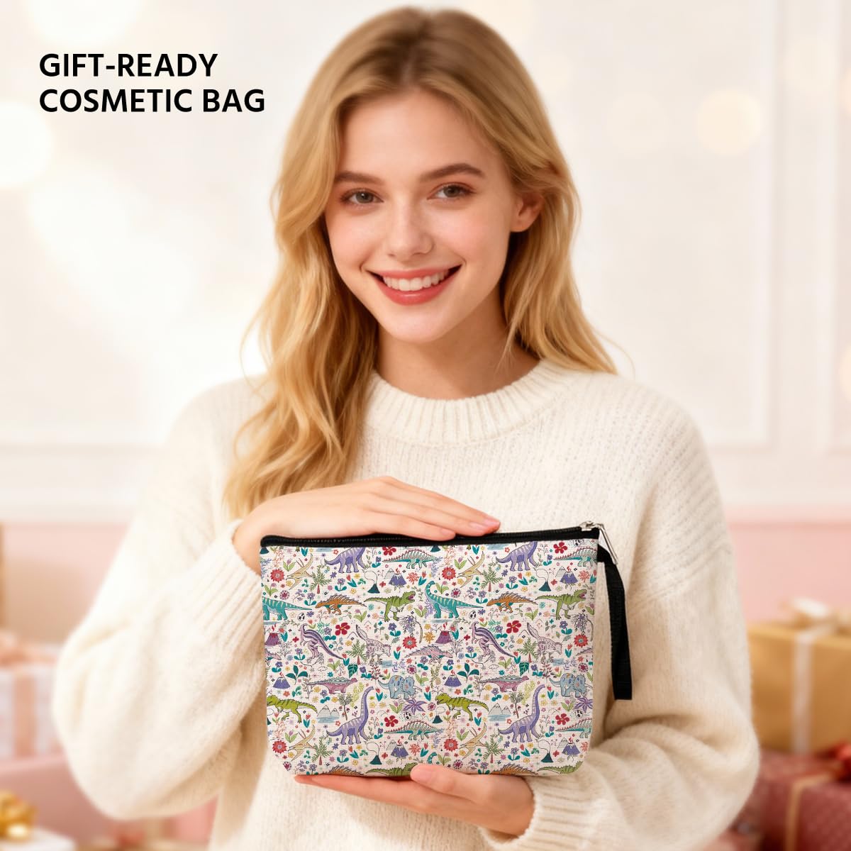 Jztco Dinosaur Cosmetic Bag durable-soft polyester for everyday use.