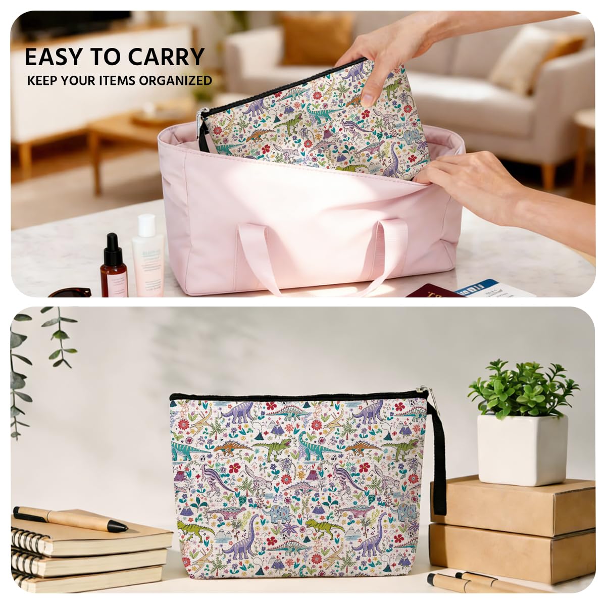 Jztco Dinosaur Cosmetic Bag travel-ready gift for holidays.