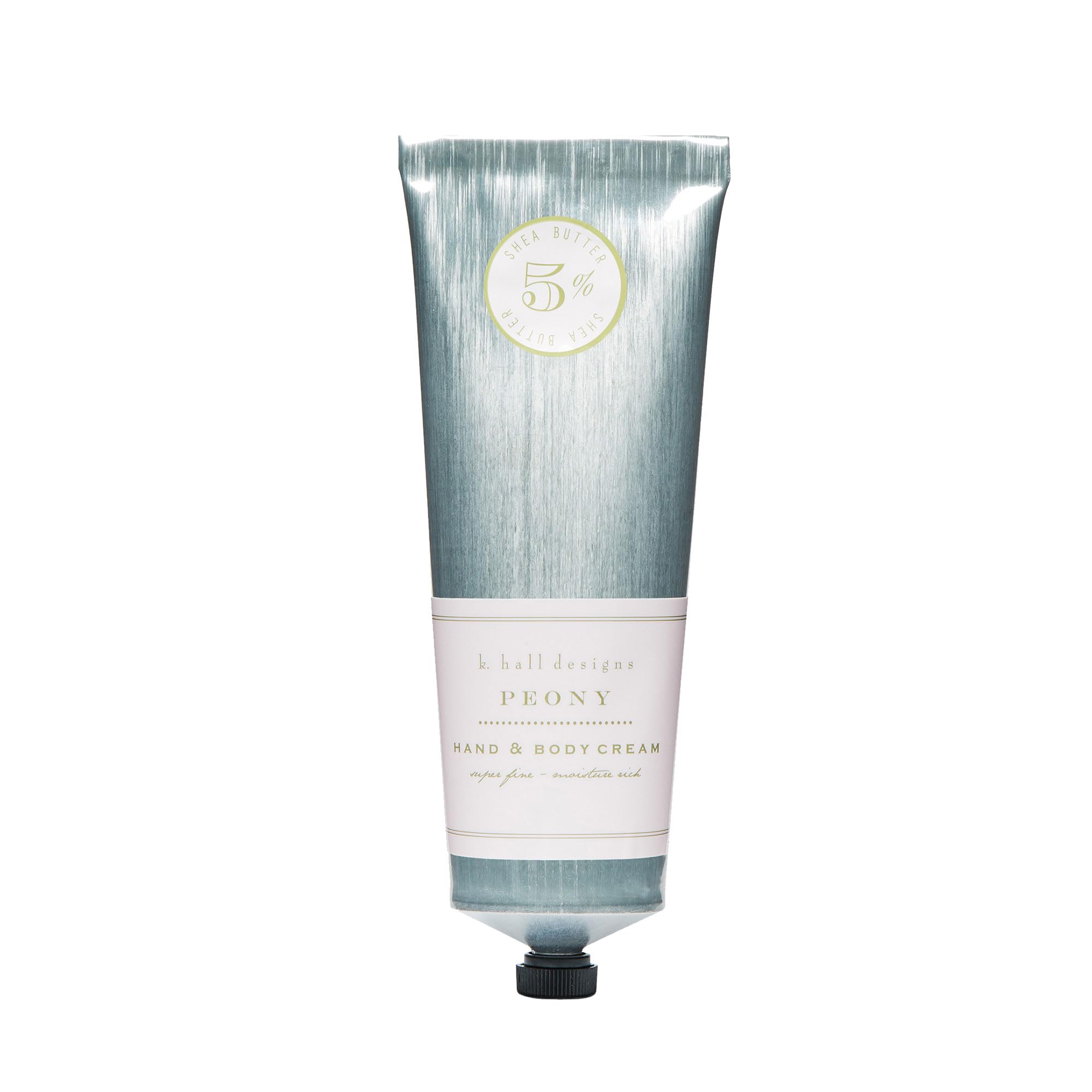 K. Hall Designs Peony hand cream packaging, elegant and gift-ready.