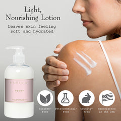 K. Hall Designs Peony lotion application close-up reveals creamy texture