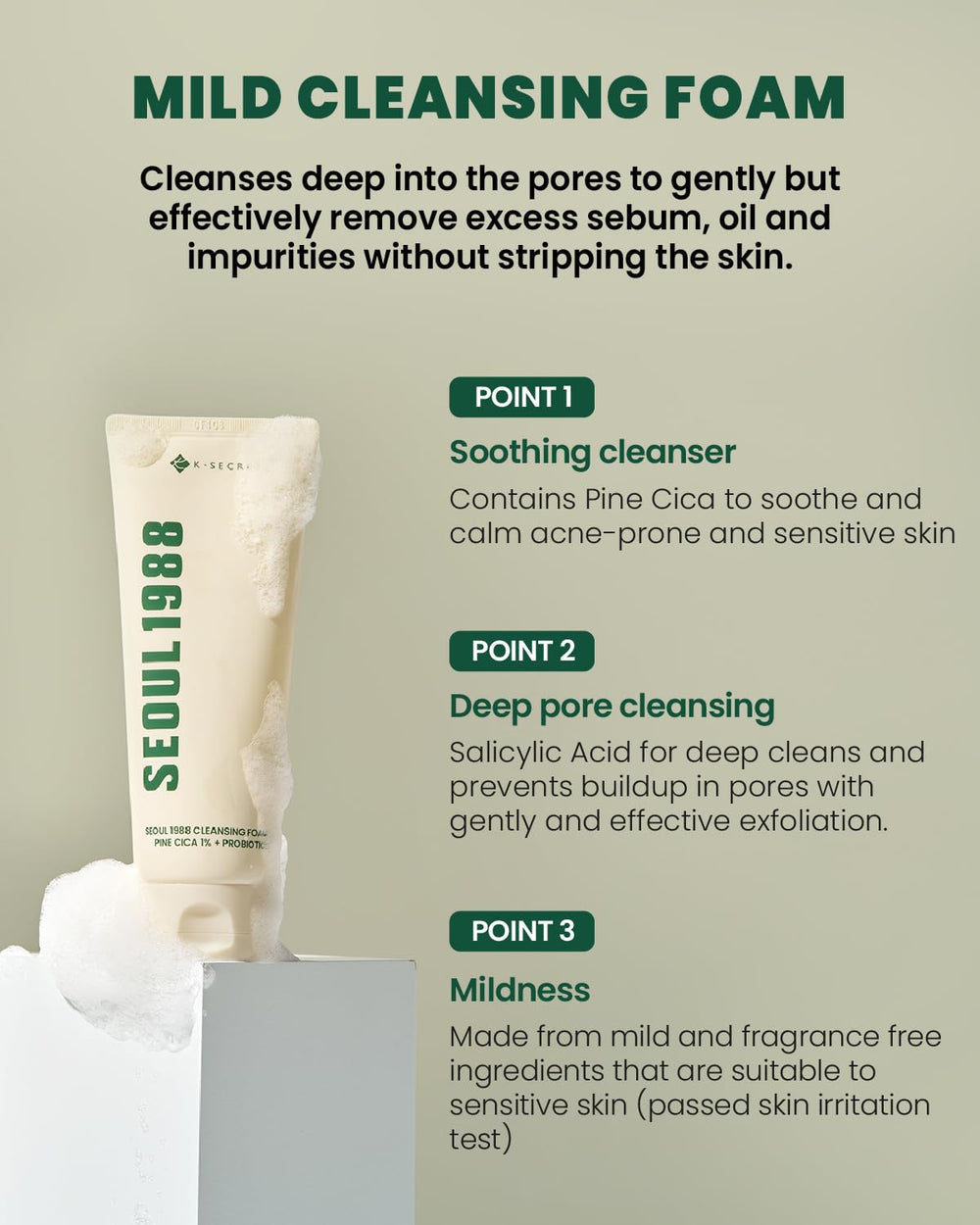 Product on a clean surface, suitable for sensitive skin with a mild formula.