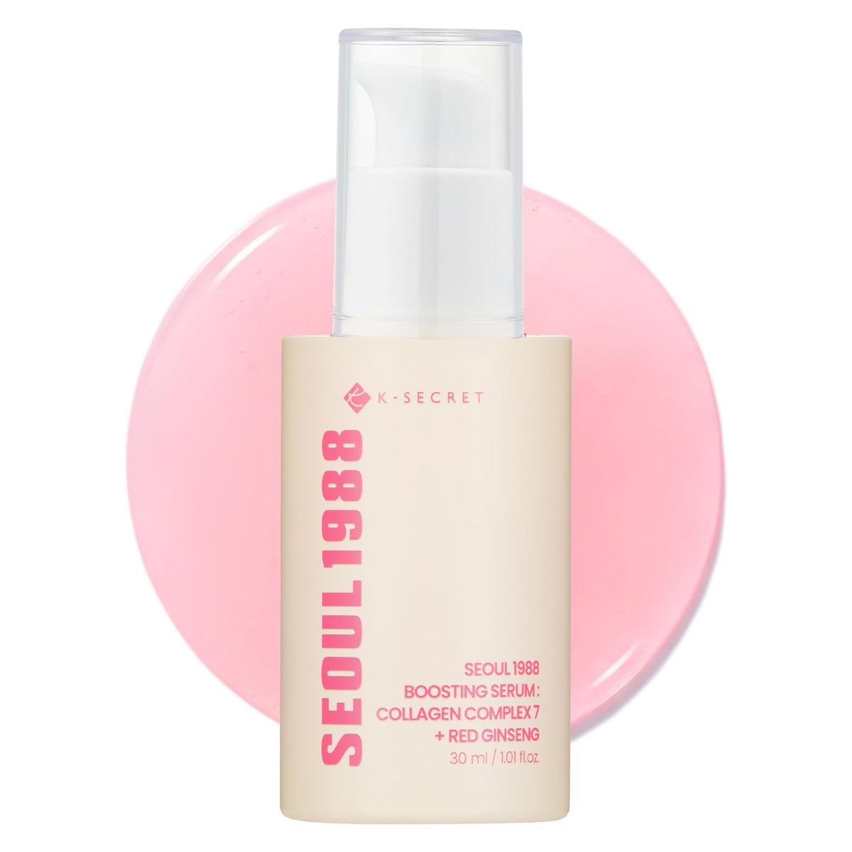 K-SECRET SEOUL 1988 serum bottle close-up highlighting hydration benefits