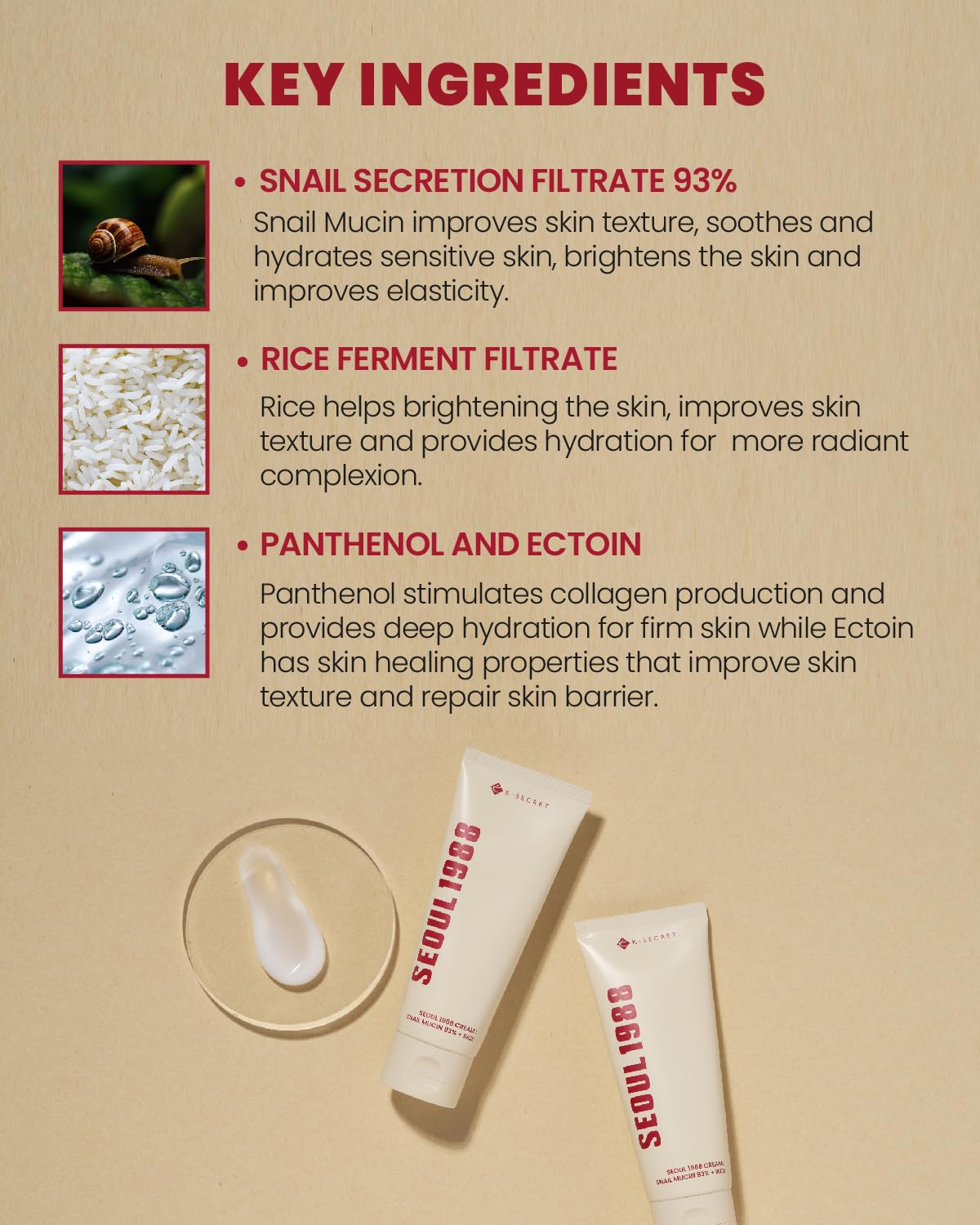 K-SECRET Seoul 1988 Snail Mucin 93% cream packaging highlights premium skincare