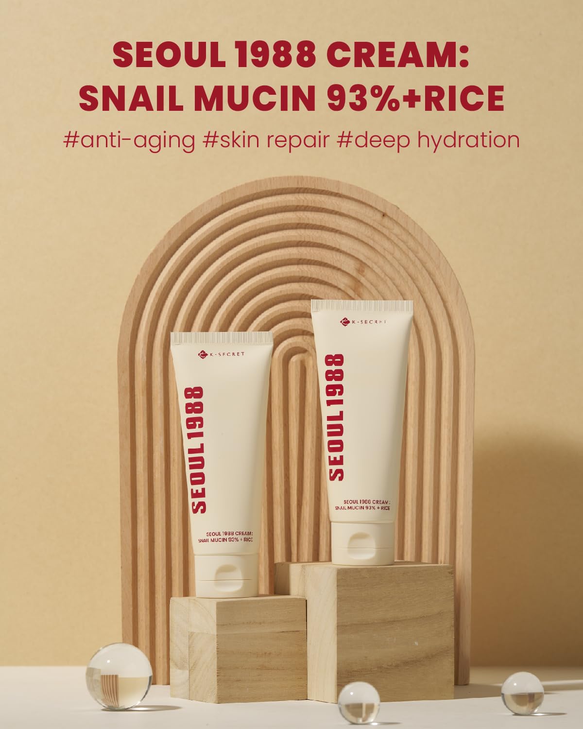 K-SECRET Seoul 1988 Snail Mucin 93% cream texture close-up shows fast absorption