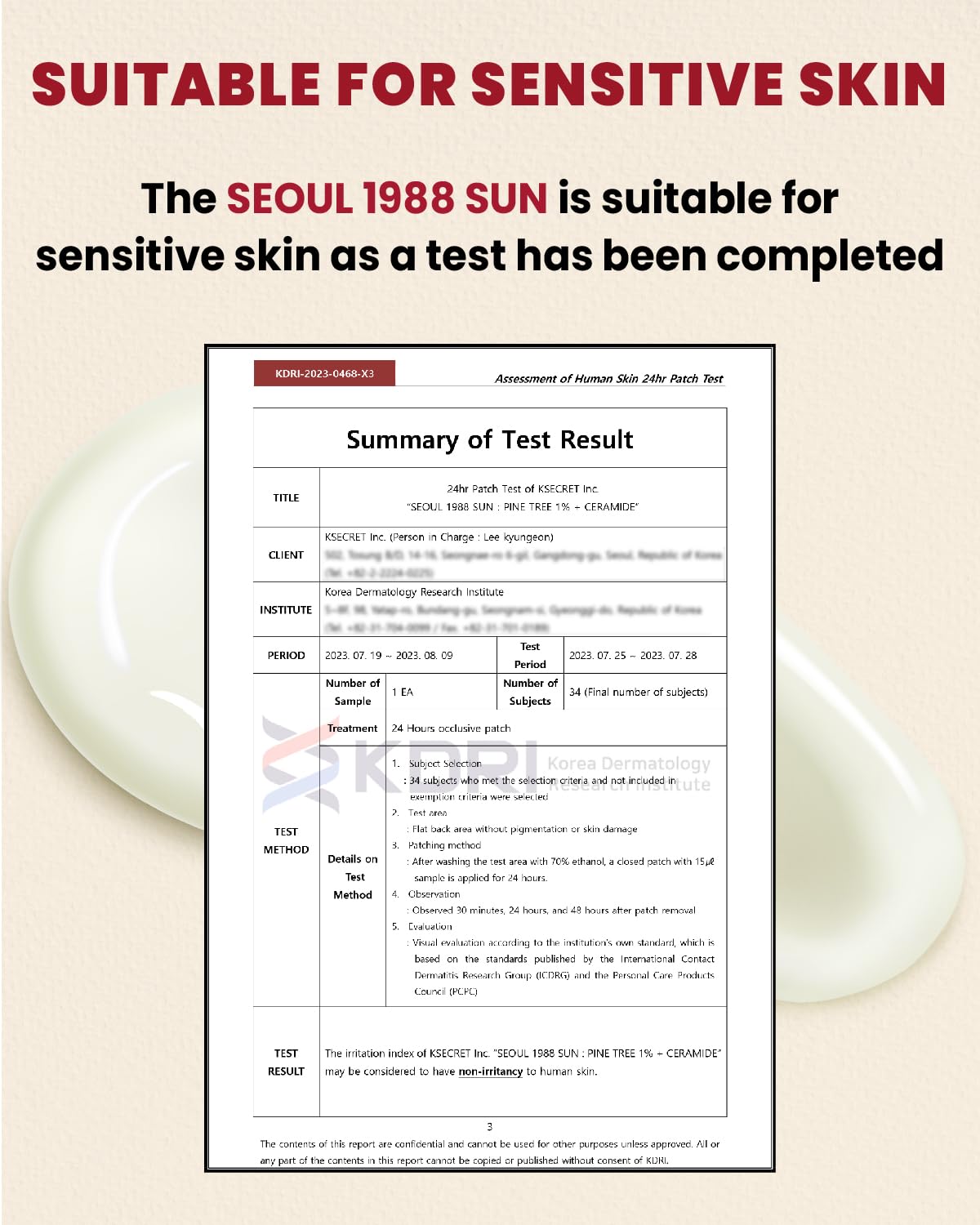 K-SECRET Seoul 1988 Sun ingredients layout highlights ceramide and pine tree