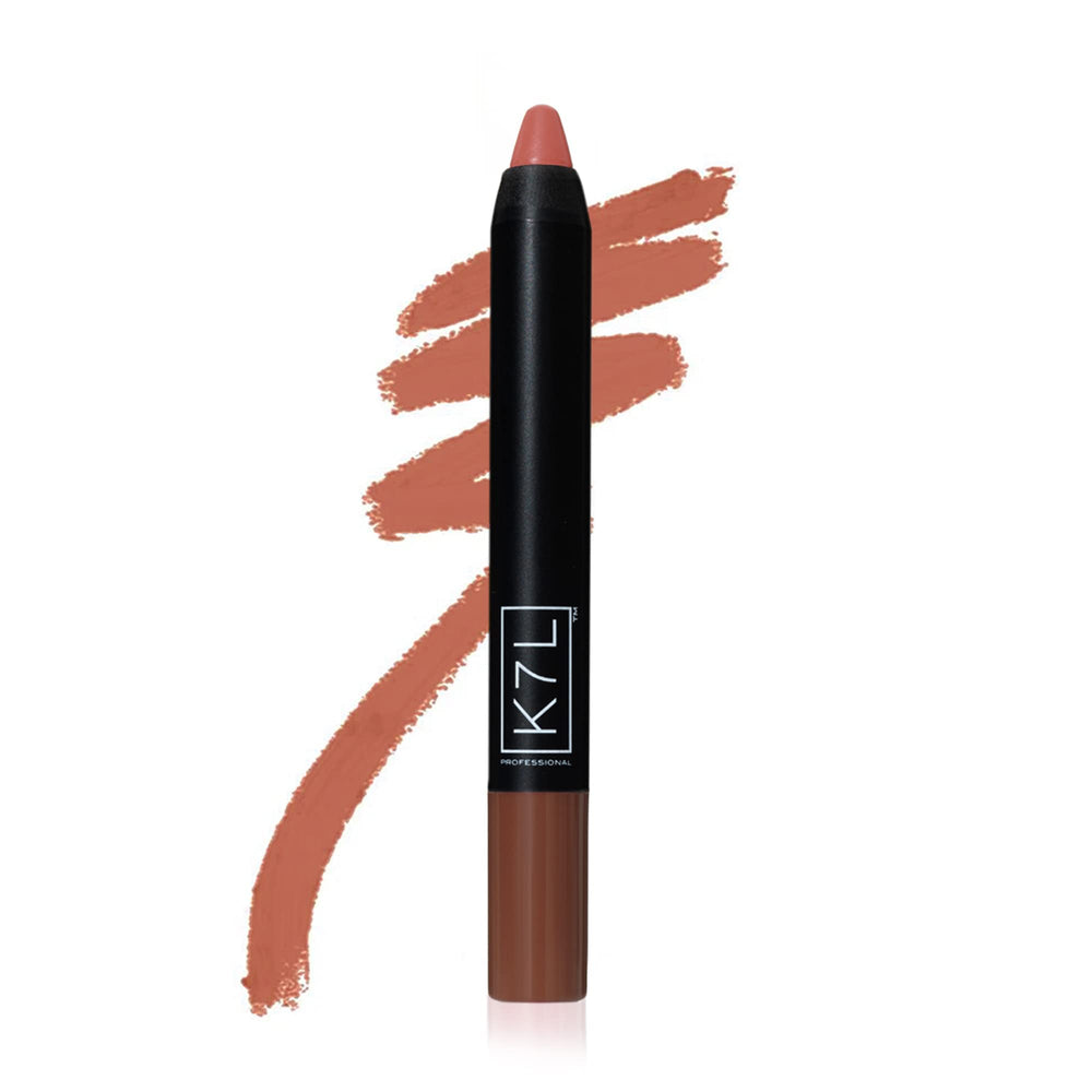 K7L Lipsilk matte lip crayon applied with precise lip contour