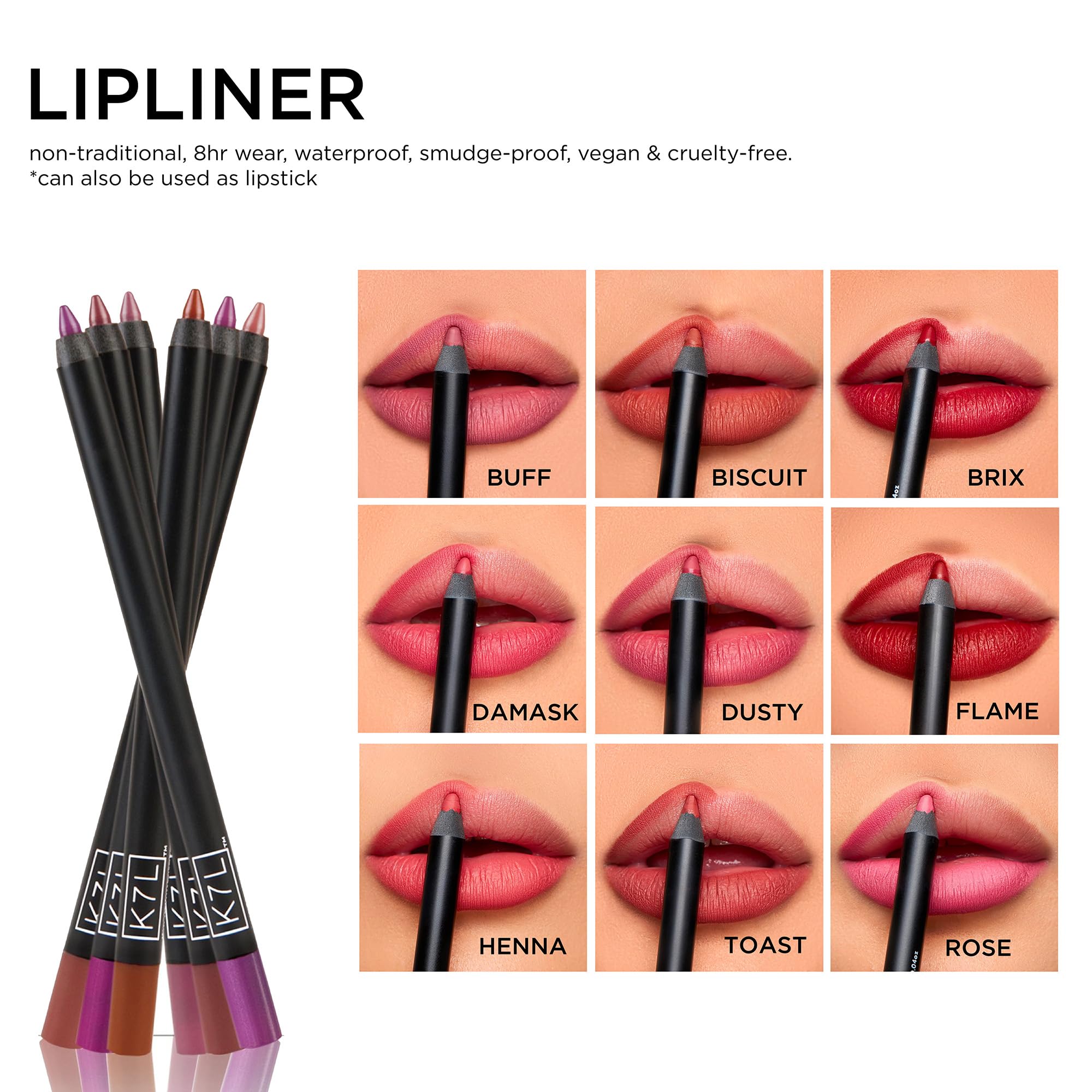 K7L Rustic Brown Lip Crayon close-up tip highlighting precise, no-drag application.