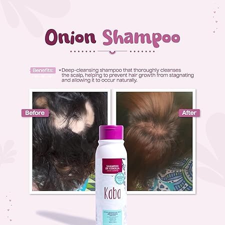 Kaba Red Onion Shampoo pouring action demonstrating easy application for scalp care.