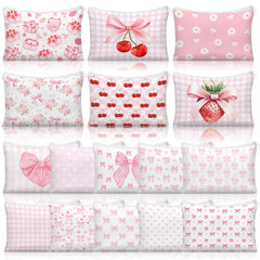 Kacctyen pink bow makeup bag with heart pattern, ideal for gifts and events.
